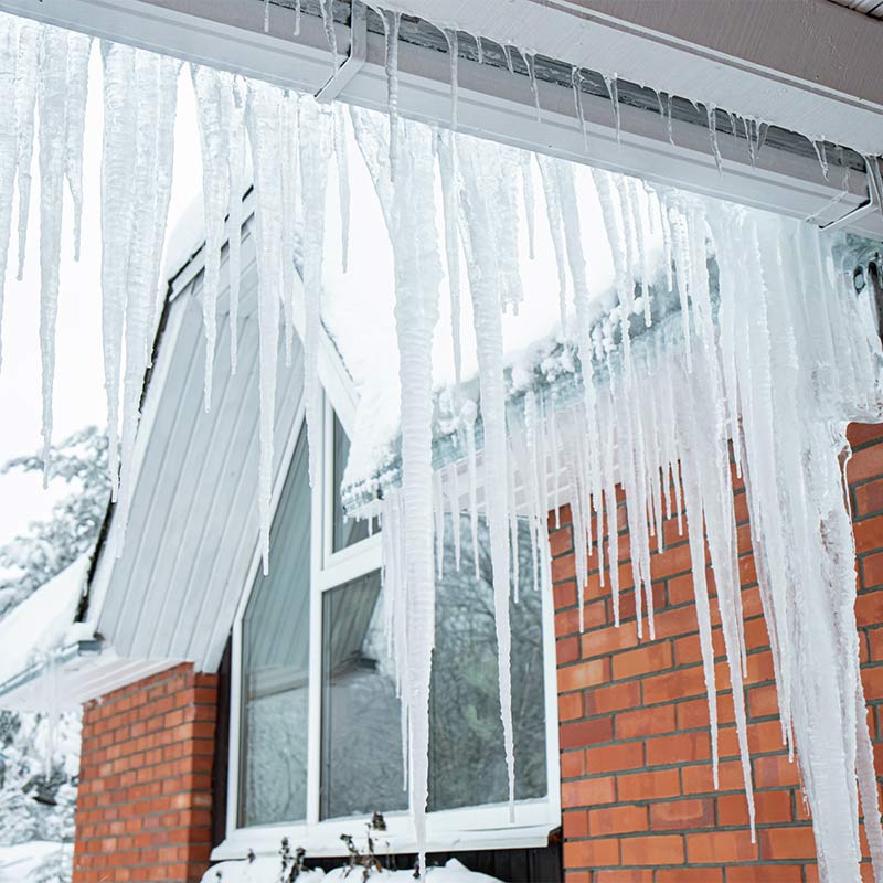 ice dam on brick house